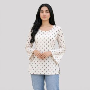 Cream Printed Corset Back Kurti Top