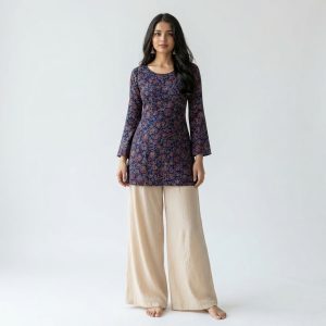 Navy Floral Corset Back Kurti Top